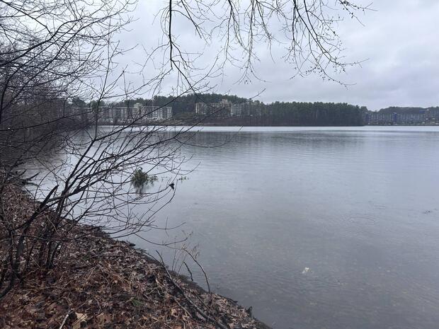 shore of Foss Reservoir at an established shore fishing site