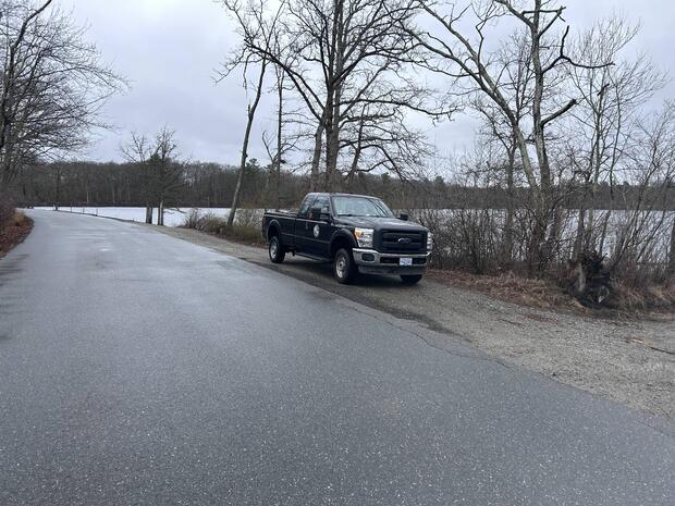 limited parking next to the boat ramp along the road