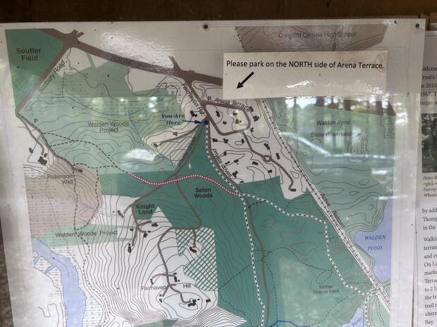 Trail map of Seton Woods from kiosk at trailhead