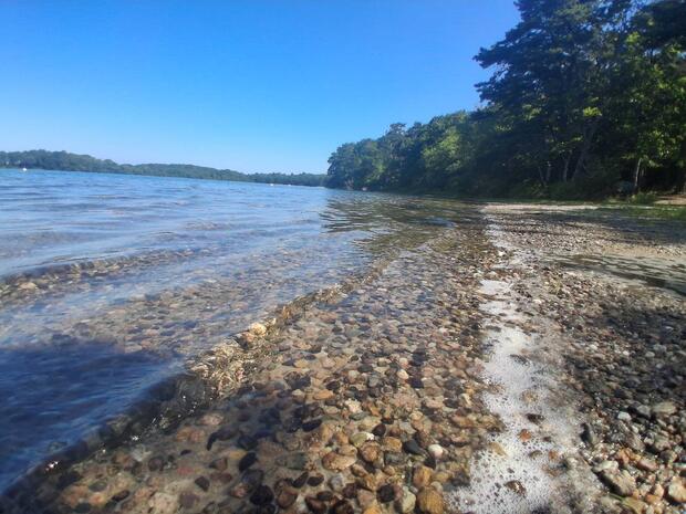 rocky shoreline of hamblin pond