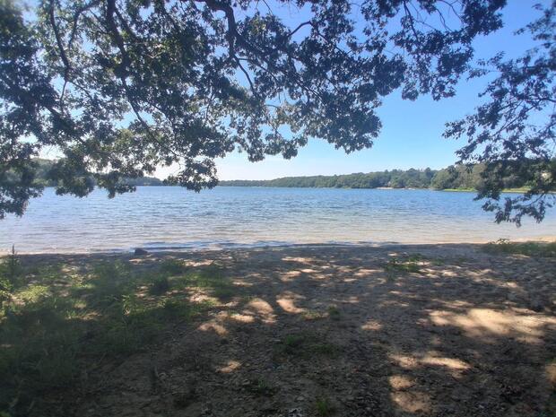 overlooking the water of Mystic lake