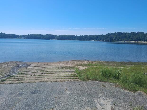 concrete ramp into the water in full sun and low water levels