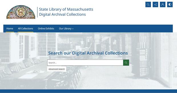 State Library of Massachusetts Digital Archival Collections homepage