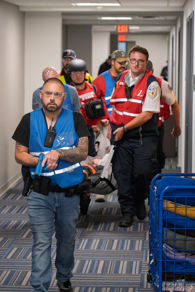 Police, firefighters, and EMTs training for active shooter incidents