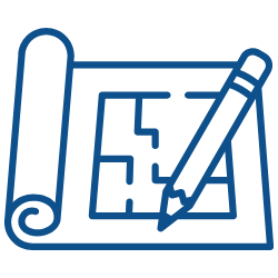 Blueprint with Pencil White Icon Small
