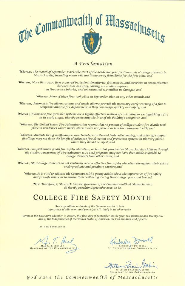 College fire safety month proclamation