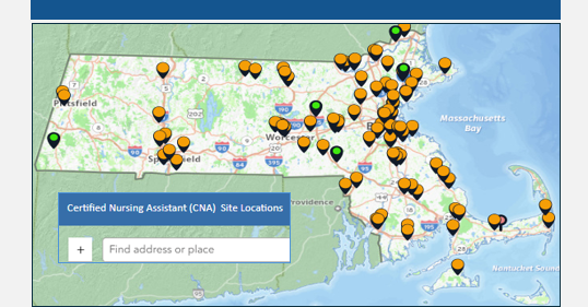 Interactive map for Certified Nurse Aide (CNA) Training Sites