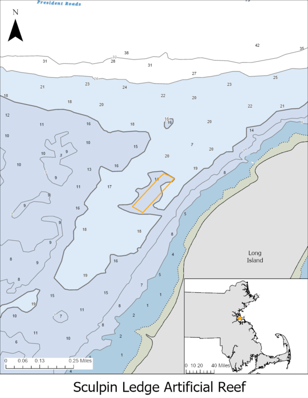 Map of the artificial reef called Sculpin Ledge.