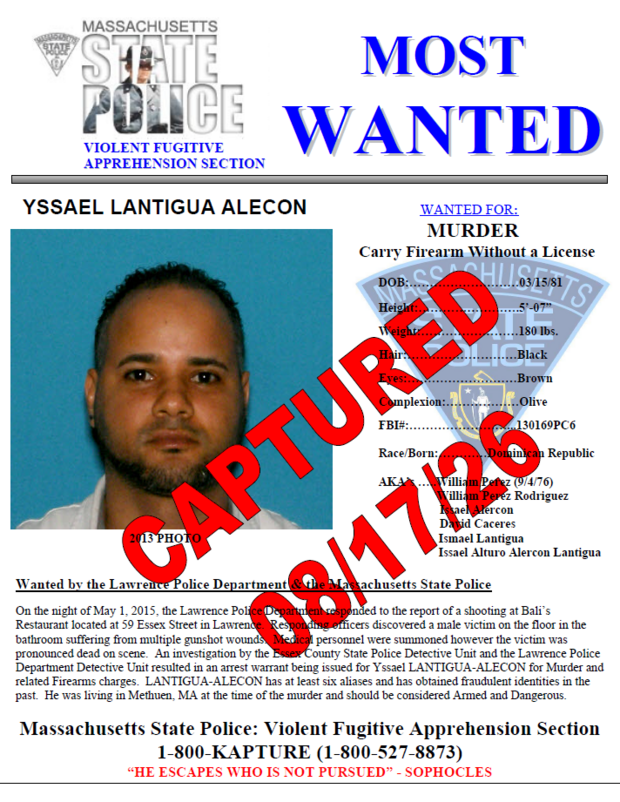 Most Wanted Captured Poster for Yssael Lantigua Alecon