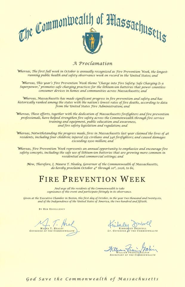 Proclamation declaring Oct. 4-10, 2026, as Fire Prevention Week