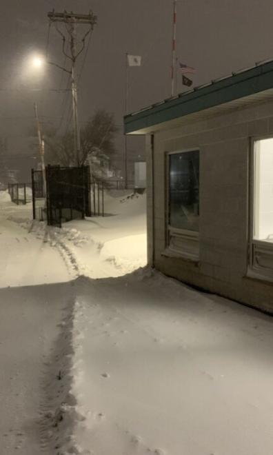 Entrance to the MEMA bunker covered in snow