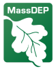 MassDEP logo with white leaf and green background color
