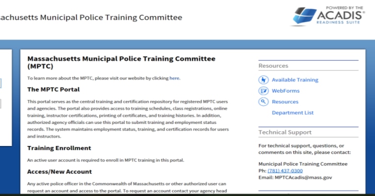 MPTC Acadis Training Portal | Mass.gov