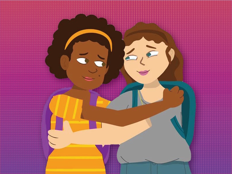 An illustration of two young people in an embrace.