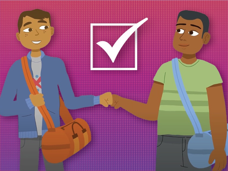 An illustration of two young people giving a fist bump.