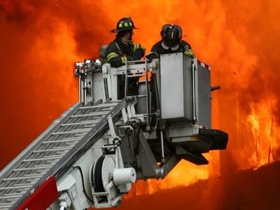 Firefighters battling fire